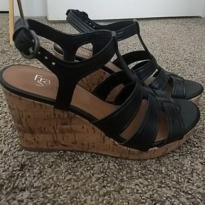 Franco Sarto Black Cork Wedges